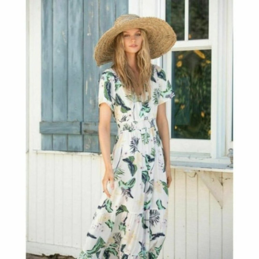 ROXY Womens BNWT Paradise Song Short Sleeve Long Maxi Dress Size XL